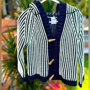 Seed Heritage Blue White Stripe Chunky Sweater Cardigan‎ Nautical Fisherman